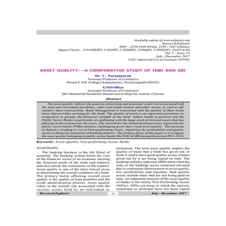 Asset quality –a comparative study of idbi and sbi