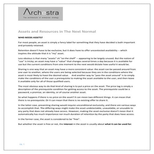 Assets as Resources in The Next Normal