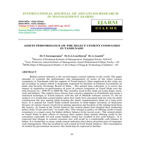 FINANCIAL PERFORMANCE OF TANCEM CEMENT COMPANY IN TAMIL NADU - A STUDY ...