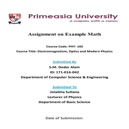 University assignment cover page