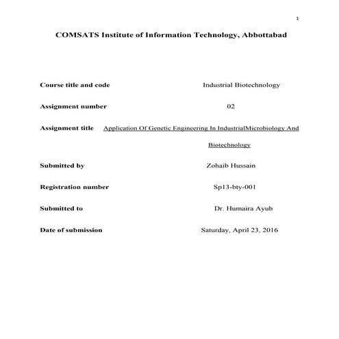 Application Of Genetic Engineering In Industrial Microbiology And Biotechnology