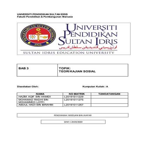 Assigment bab 3 teori kajian sosial