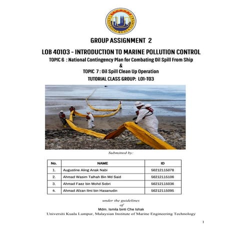 National Contingency Plan fro Combating Oil Spill From Ship