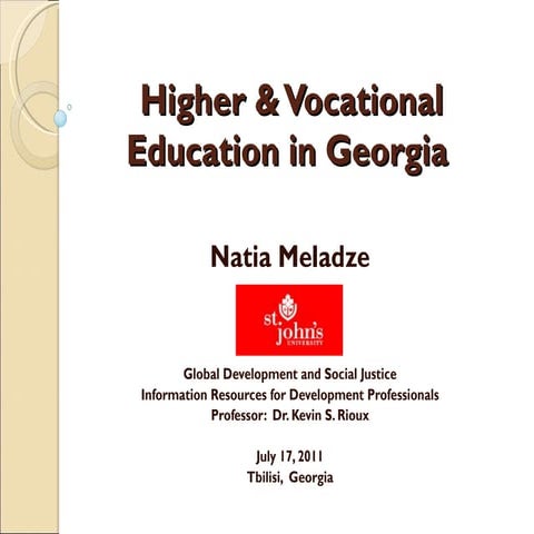 Higher Vocational Education In Georgia Natia Meladze