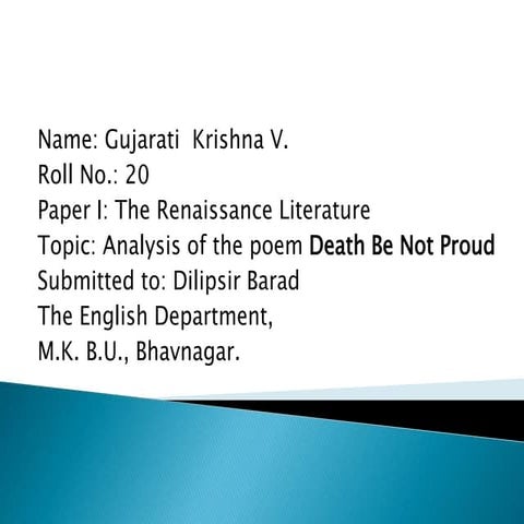Analysis  of  the  poem  Death  Be  Not  Proud