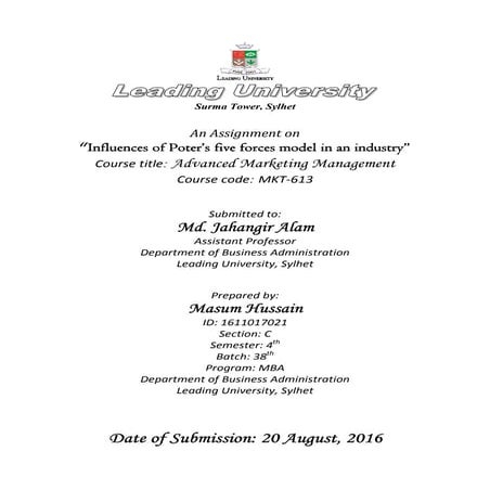 Influences of Poter’s five forces model in an industry