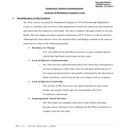 Dashman company Case Analysis