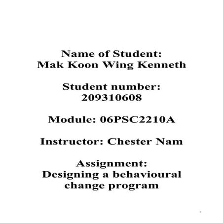 Assignment   Designing A Behavioral Change Program