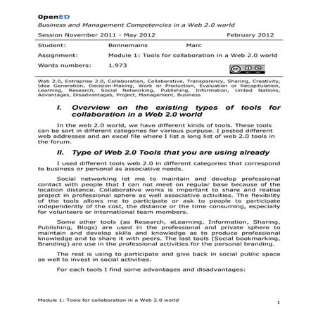 Assignment   - Module 1: Tools for collaboration in a Web 2.0 world 