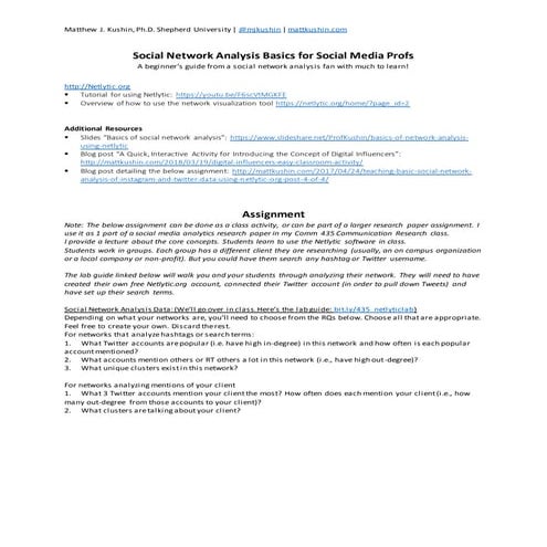 Social Network Analysis Basics for Social Media Profs - Handout