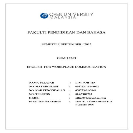 Report of assignment OUMH 2203