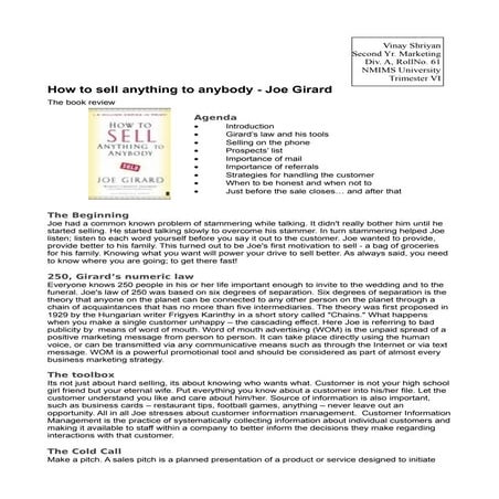 How to sell anything to anybody - Joe Girard