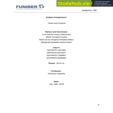 Assignment -T Amp P Subject Assignment  Tasks And Projects Names And Surnames