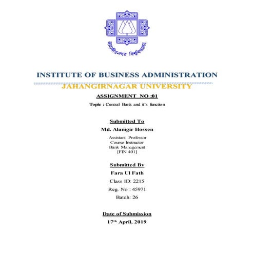 Central Bank and it’s function : Bangladesh Bank