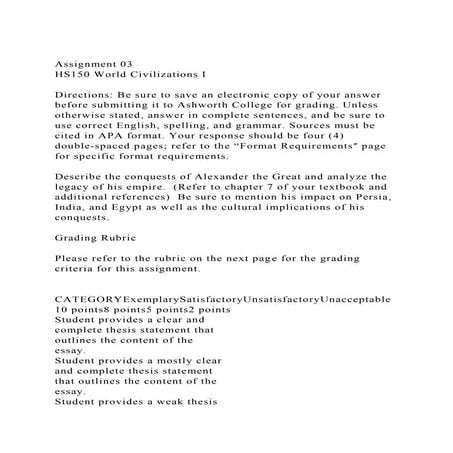 Assignment 03HS150 World Civilizations IDirections Be sure .docx