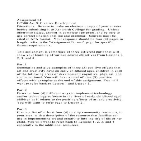 Assignment 04EC380 Art & Creative DevelopmentDirections Be s.docx