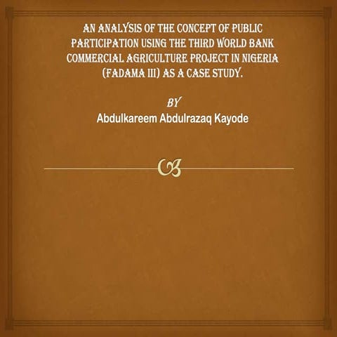 An Analysis of the Concept of Public Participation Using the third World Bank...