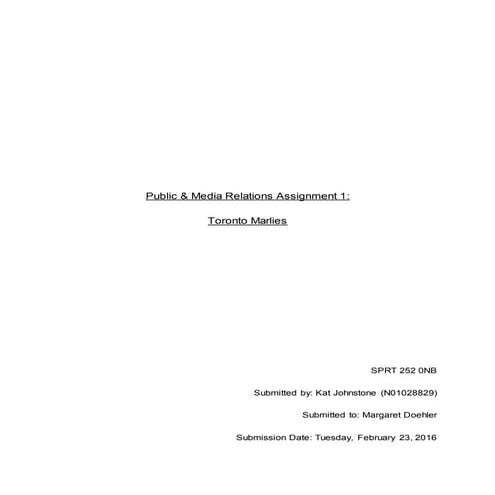 PR & Media Relations Assignment - Toronto Marlies