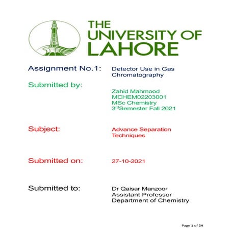 Assignment 1.... detectors use in gc... zahid mahmoood mchem02203001. m sc ch...