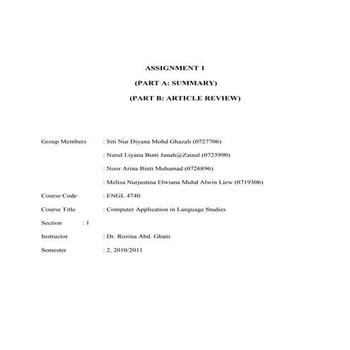 Assignment 1   summary & review