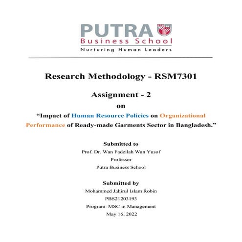 Impact of HR Practices on Organizational Performance of RMG sector in Bangladesh
