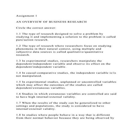Assignment 1AN OVERVIEW OF BUSINESS RESEARCHCircle the correct.docx