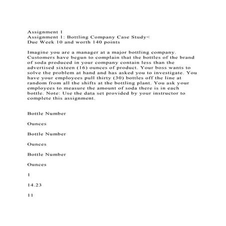 Assignment 1Assignment 1 Bottling Company Case StudyDue Week.docx