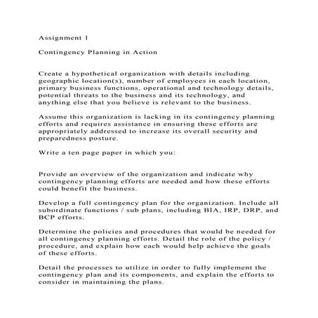 Assignment 1Contingency Planning in ActionCreate a hypothe.docx