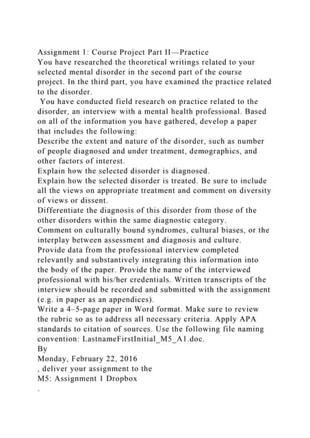 Assignment 1 Course Project Part Ii Practiceyou Have Researched T Docx Assignment 1 Course Project Part Ii Practiceyou Have Researched T Docx