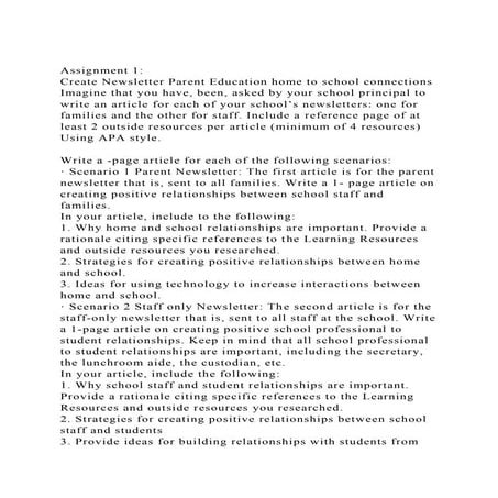 Assignment 1 Create Newsletter Parent Education home to school .docx