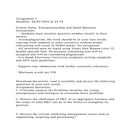 Assignment 1Deadline 04032020 @ 2359Course Name Entrepr.docx