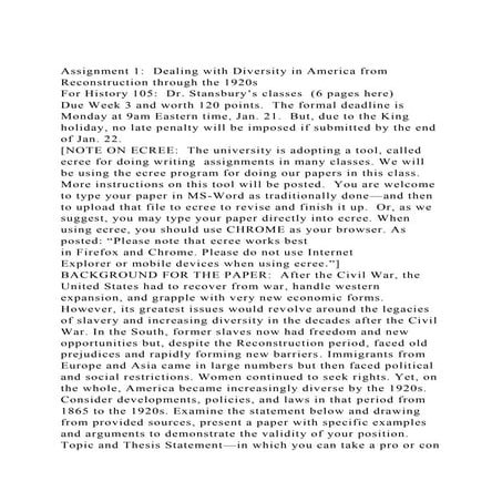 Assignment 1  Dealing with Diversity in America from Reconstructi.docx