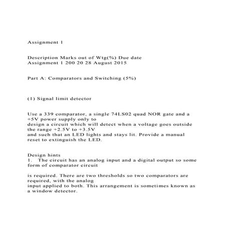 Assignment 1  Description Marks out of Wtg() Due date .docx