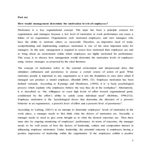 Assignment 1 determining employee motivation