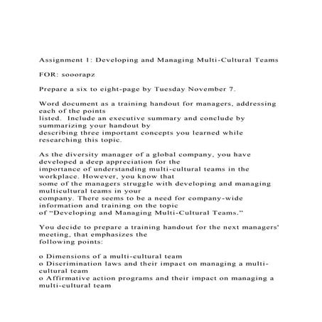 Assignment 1 Developing and Managing Multi-Cultural Teams .docx
