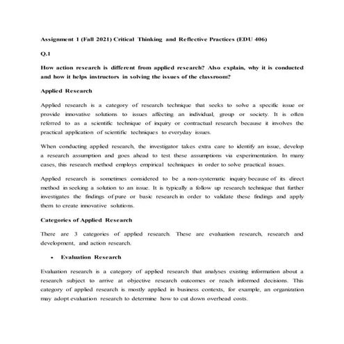 Assignment 1 (fall 2021) critical thinking and eflective practices (edu 406)