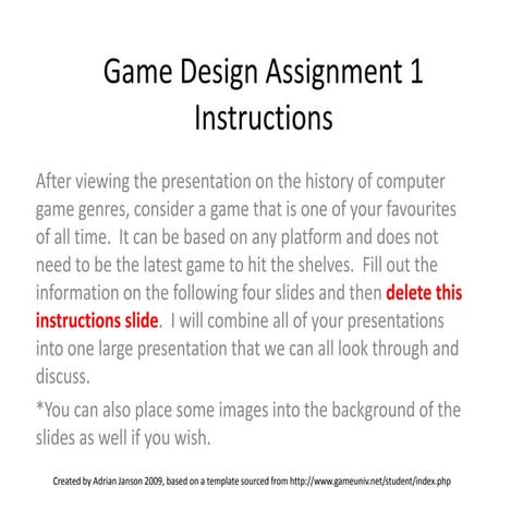 Assignment 1 Favourite Game Presentation