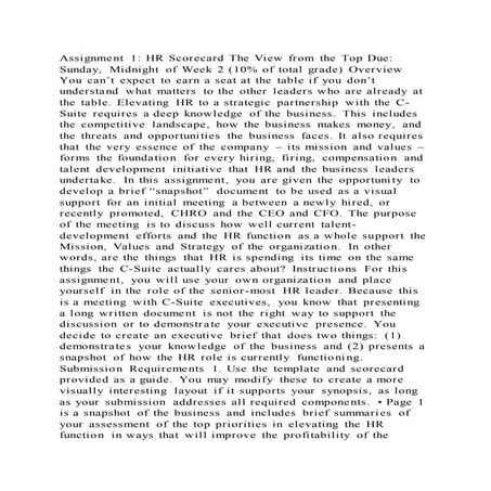 Assignment 1 hr scorecard the view from the top due sunday, midnig