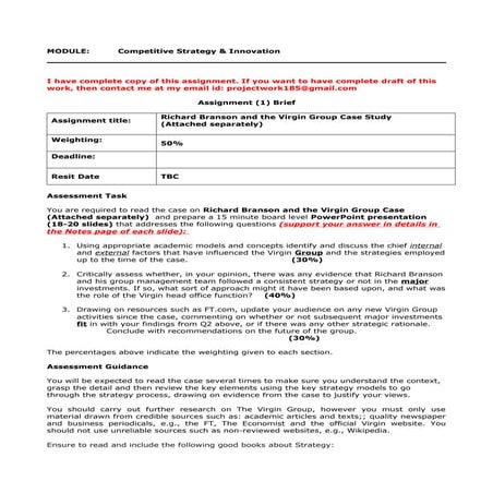 Assignment 1 instructions   richard branson and the virgin group case study