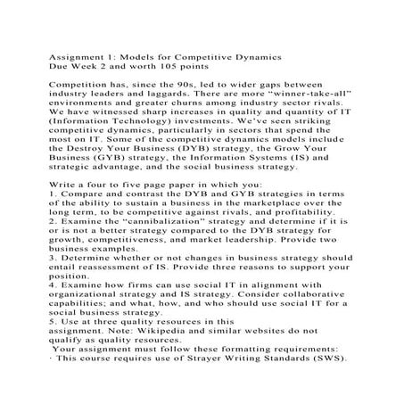 Assignment 1 Models for Competitive DynamicsDue Week 2 and wort.docx