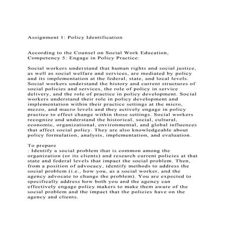 Assignment 1 Policy IdentificationAccording to the Counse
