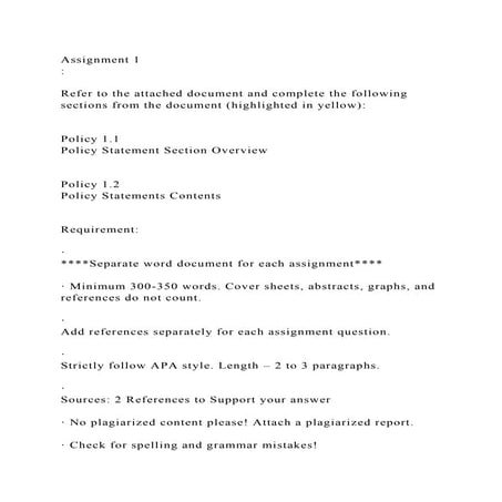 Assignment 1 Refer to the attached document and complete the .docx