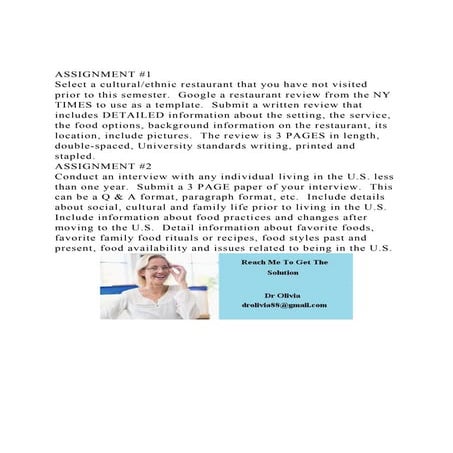 ASSIGNMENT #1Select a culturalethnic restaurant that you have.docx