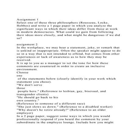 Assignment 1Select one of these three philosophers (Rousseau, Lo.docx