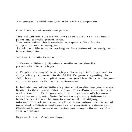 Assignment 1 Skill Analysis with Media ComponentDue Week 