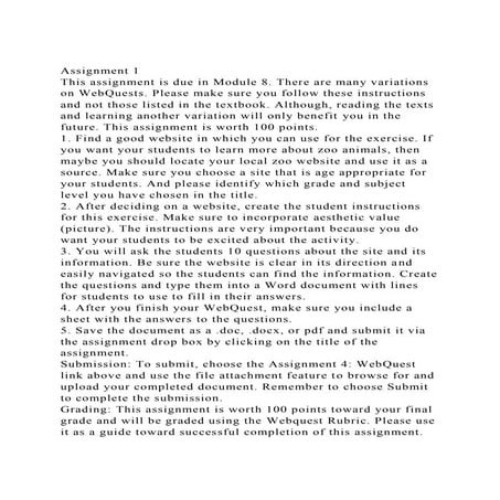 Assignment 1This assignment is due in Module 8. There are many v.docx