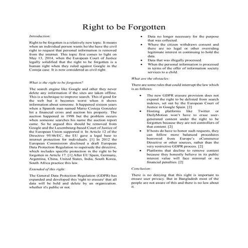 Right to be Forgotten | PDF