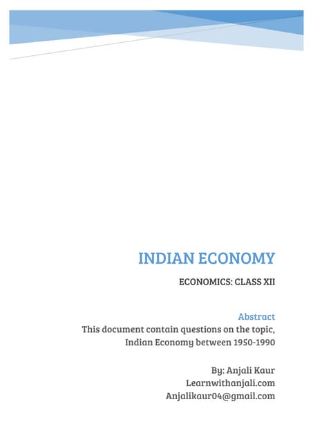 ECONOMICS: INDIAN ECONOMY CLASS XII