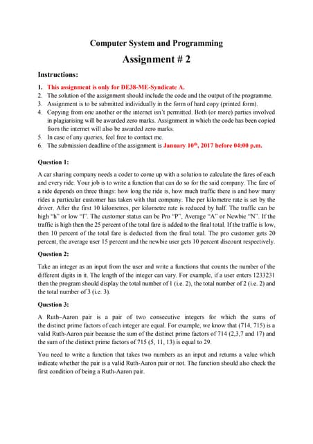 Assignment # 3 computer system and Programming EC-105 | PDF