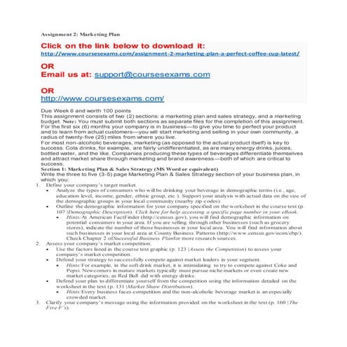 Assignment 2 marketing plan a perfect coffee cup latest | DOCX